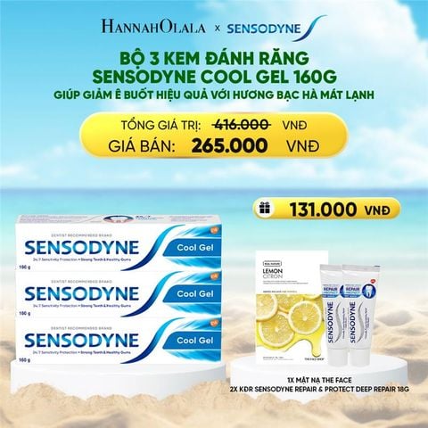  DEAL 9: BỘ 3 KEM ĐÁNH RĂNG SENSODYNE COOL GEL 160G GIÚP GIẢM Ê BUỐT HIỆU QUẢ VỚI HƯƠNG BẠC HÀ MÁT LẠNH 