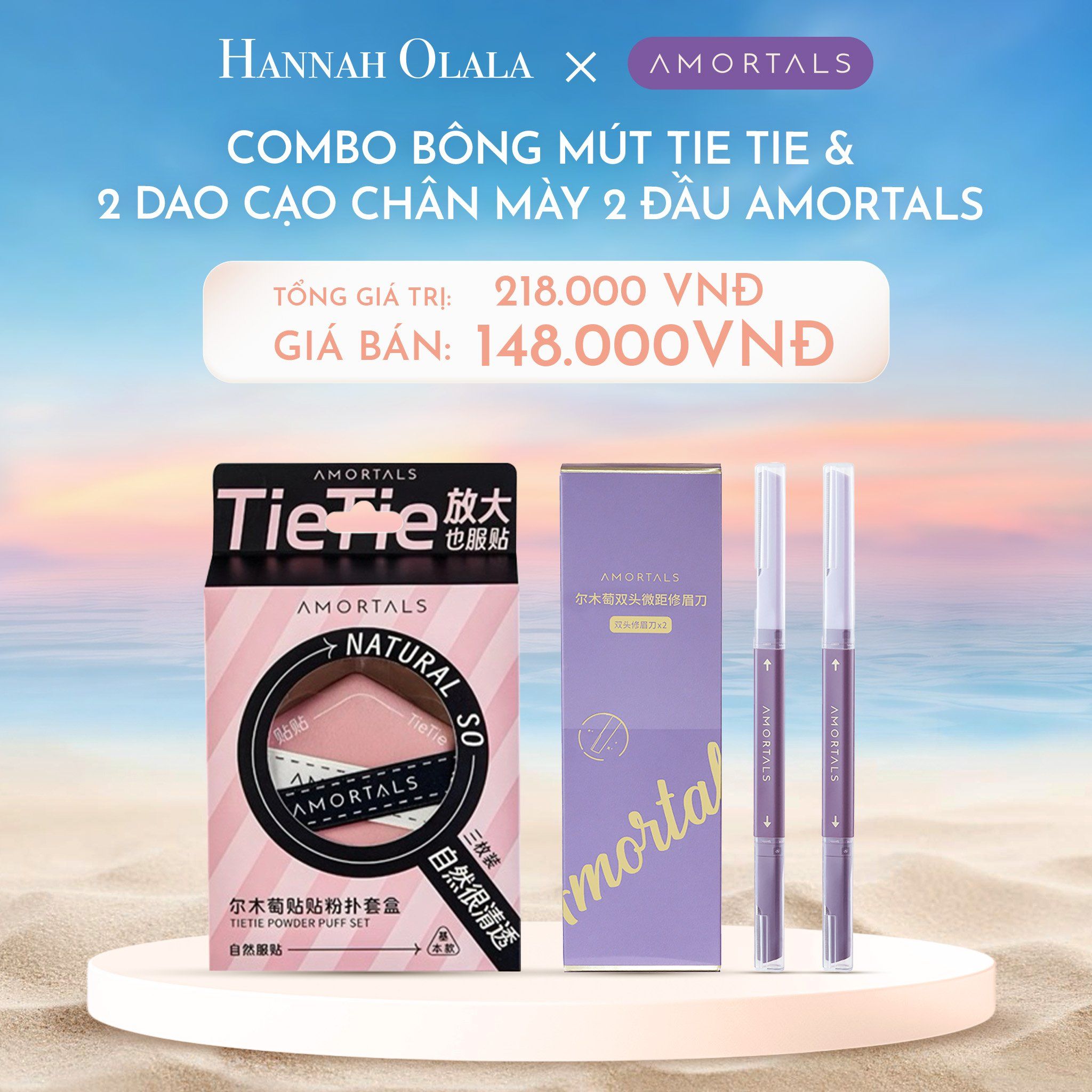  C1126_DEAL 9:COMBO BÔNG MÚT TIE TIE VÀ 2 DAO CẠO CHÂN MÀY 2 ĐẦU AMORTALS 