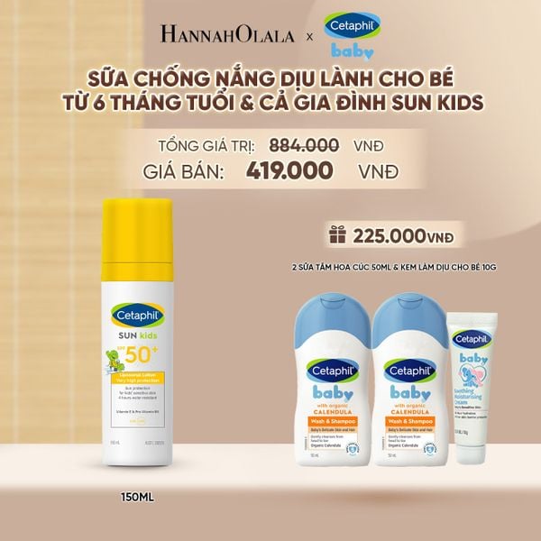  SỮA CHỐNG NẮNG DỊU LÀNH CHO LÀN DA NHẠY CẢM CỦA BÉ CETAPHIL BABY SUN KIDS 150ML DEAL 9: - A1208 