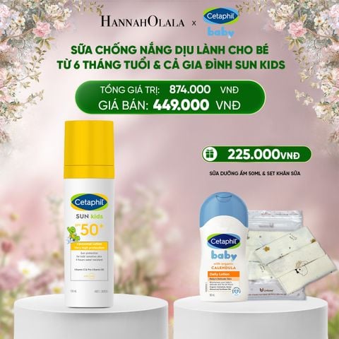  DEAL 9: SỮA CHỐNG NẮNG DỊU LÀNH CHO LÀN DA NHẠY CẢM CỦA BÉ CETAPHIL BABY SUN KIDS 150ML 
