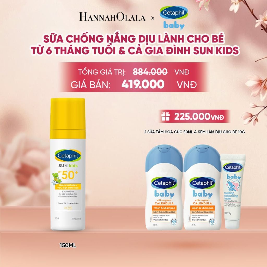  SỮA CHỐNG NẮNG DỊU LÀNH CHO LÀN DA NHẠY CẢM CỦA BÉ CETAPHIL BABY SUN KIDS 150ML DEAL 9: - A747 