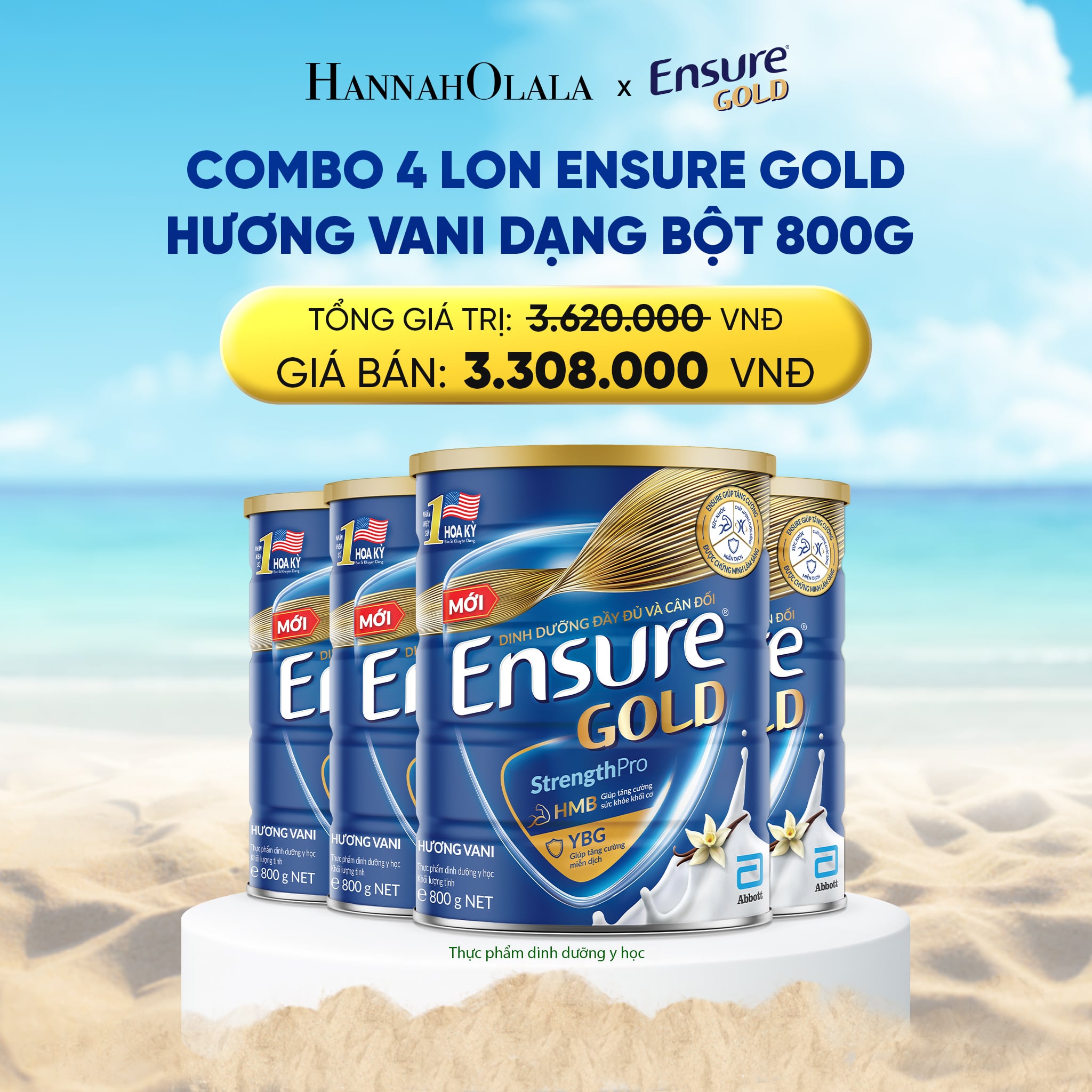 Sữa Bột Ensure Gold Abbott Hương Vani (Hmb) 800G