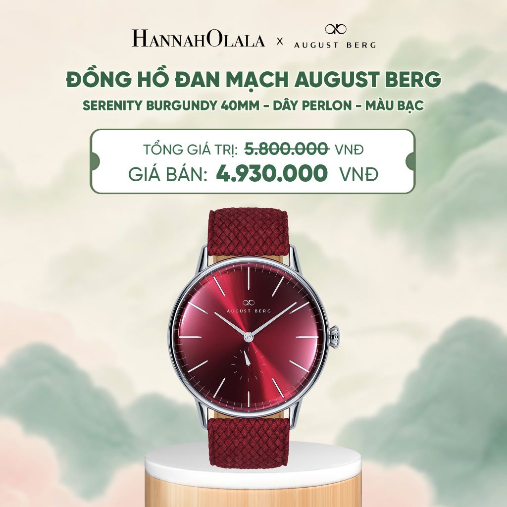  ĐỒNG HỒ ĐAN MẠCH AUGUST BERG SERENITY BURGUNDY 40MM - DÂY PERLON - MÀU BẠC - DEAL 9 - A1813 