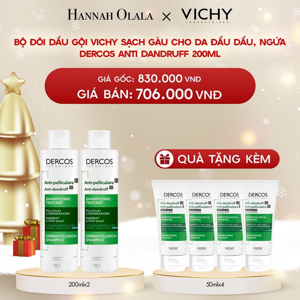  A982_DEAL 9 BỘ ĐÔI DẦU GỘI VICHY SẠCH GÀU CHO DA ĐẦU DẦU, NGỨA DERCOS ANTI DANDRUFF 200ML 