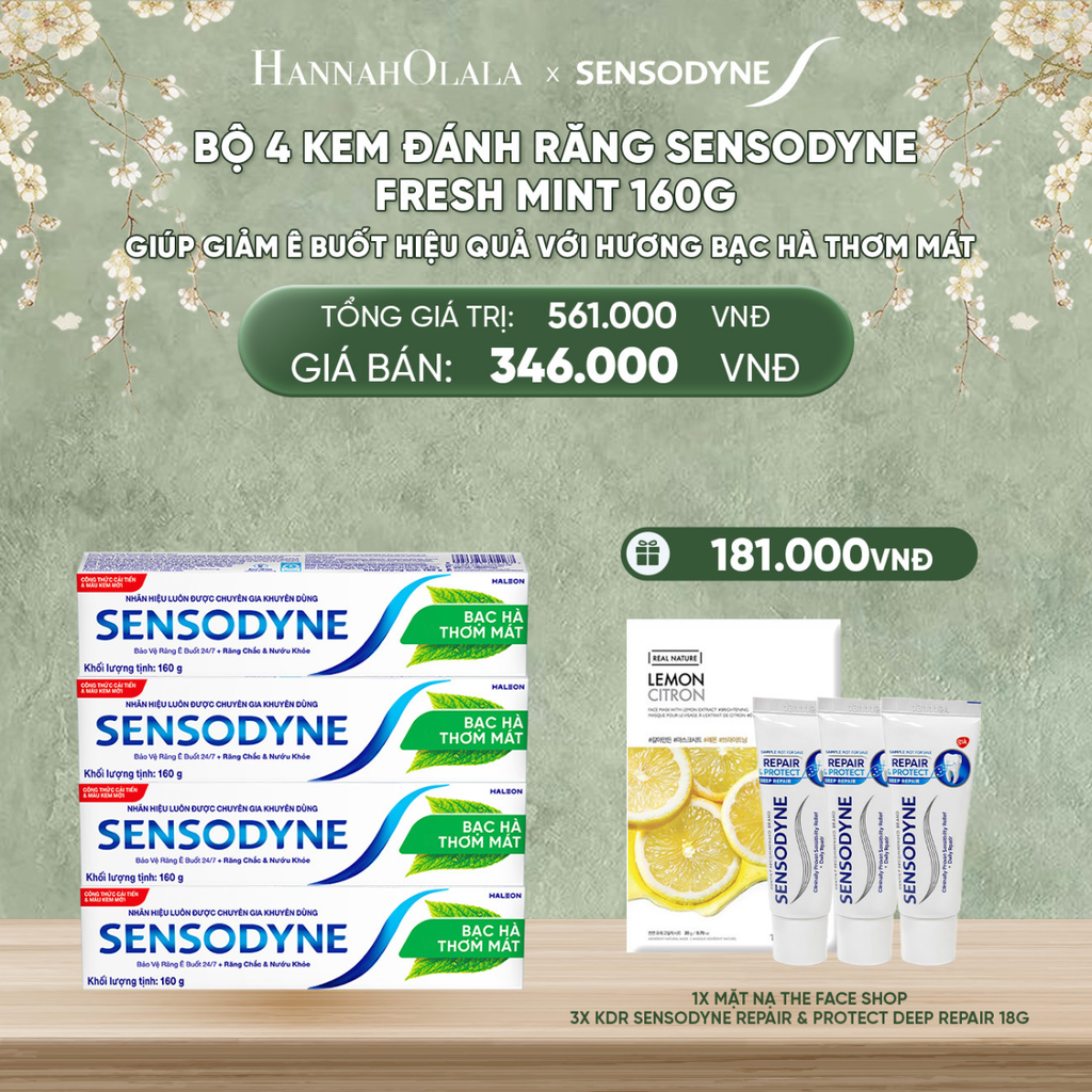  DEAL 9: BỘ 4 KEM ĐÁNH RĂNG SENSODYNE FRESH MINT 160G GIÚP GIẢM Ê BUỐT HIỆU QUẢ VỚI HƯƠNG BẠC HÀ THƠM MÁT 