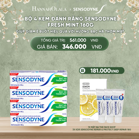  DEAL 9: BỘ 4 KEM ĐÁNH RĂNG SENSODYNE FRESH MINT 160G GIÚP GIẢM Ê BUỐT HIỆU QUẢ VỚI HƯƠNG BẠC HÀ THƠM MÁT 