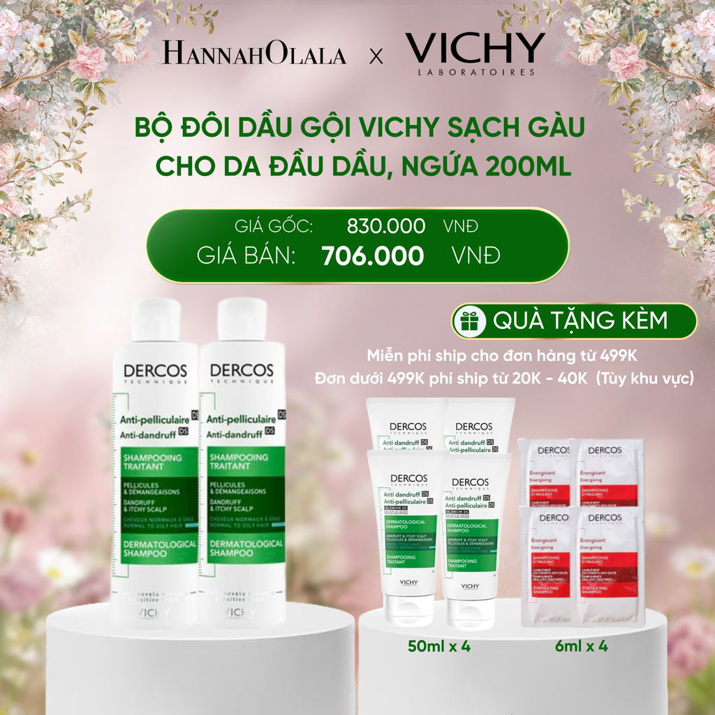  DEAL 9 BỘ ĐÔI DẦU GỘI VICHY SẠCH GÀU CHO DA ĐẦU DẦU, NGỨA DERCOS ANTI DANDRUFF 200ML 