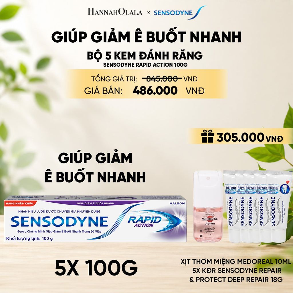  BỘ 5 KEM ĐÁNH RĂNG SENSODYNE RAPID ACTION 100G GIÚP GIẢM Ê BUỐT NHANH 
