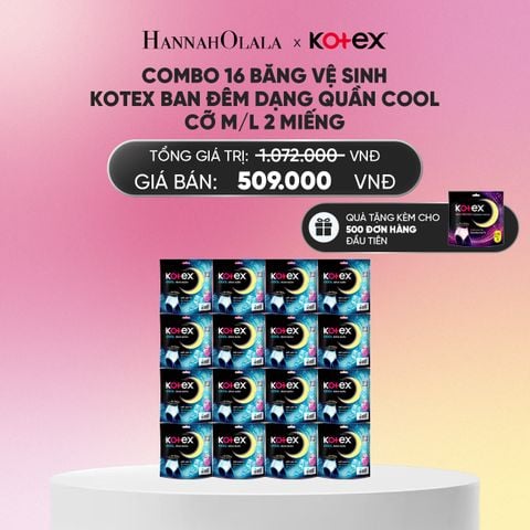  COMBO 16 BĂNG VỆ SINH KOTEX BAN ĐÊM DẠNG QUẦN COOL CỠ M/L 2 MIẾNG_A1324 