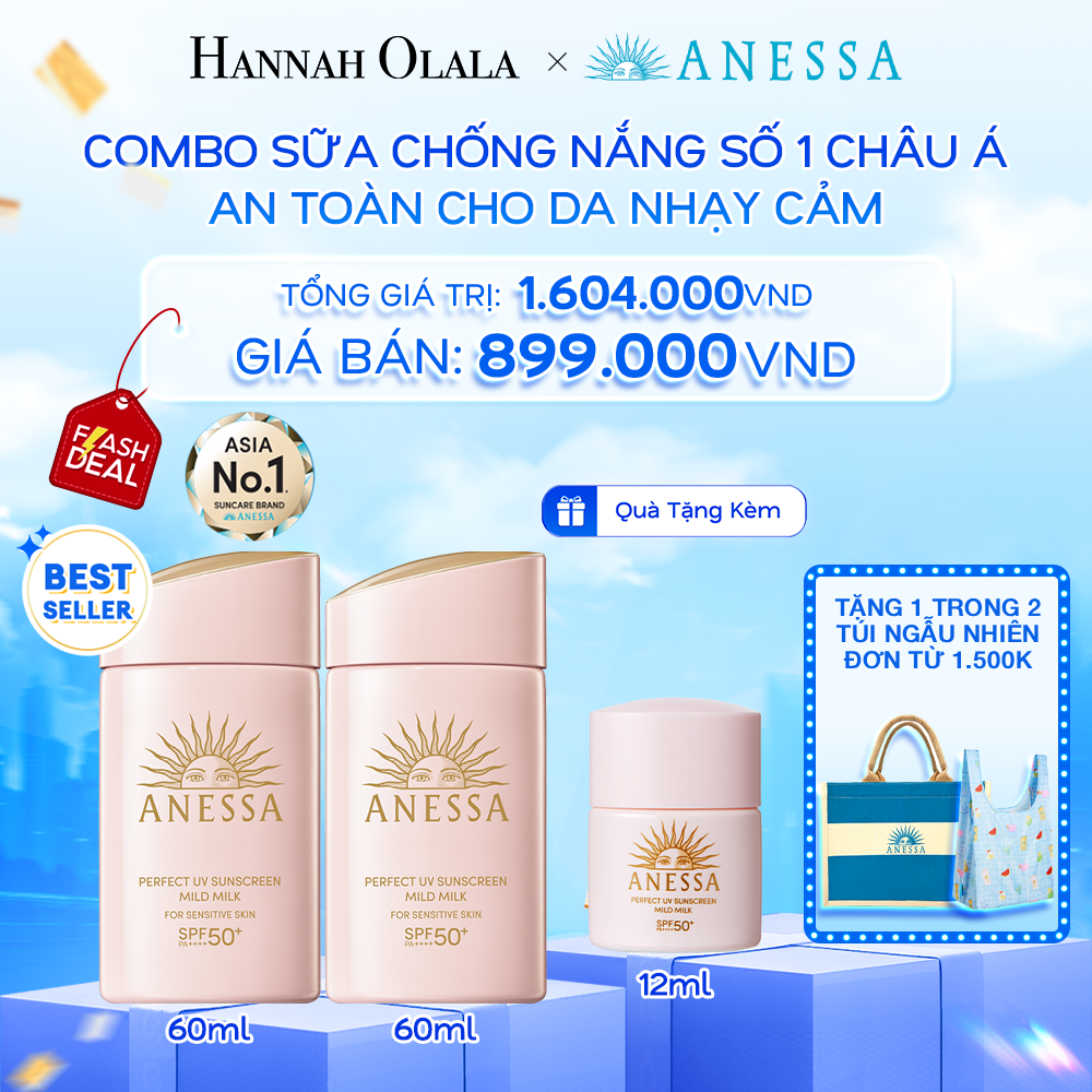  A23: DEAL 8: COMBO SỮA CHỐNG NẮNG DƯỠNG DA DỊU NHẸ AN TOÀN CHO DA NHẠY CẢM VÀ TRẺ EM ANESSA MILD MILK SPF50+ PA++++ 60MLX2 