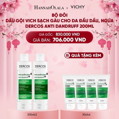  A47_DEAL 9 BỘ ĐÔI DẦU GỘI VICHY SẠCH GÀU CHO DA ĐẦU DẦU, NGỨA DERCOS ANTI DANDRUFF 200ML 