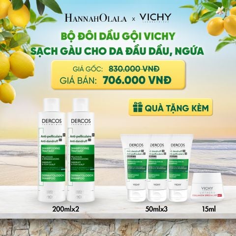  BỘ ĐÔI DẦU GỘI VICHY SẠCH GÀU CHO DA ĐẦU DẦU, NGỨA DERCOS ANTI DANDRUFF 200ML DEAL 9 