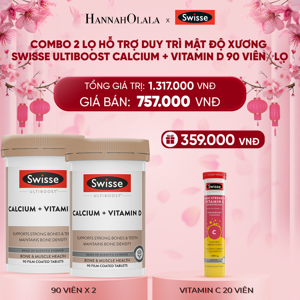  DEAL 9: COMBO 2 LỌ HỖ TRỢ DUY TRÌ MẬT ĐỘ XƯƠNG SWISSE ULTIBOOST CALCIUM + VITAMIN D 90 VIÊN/ LỌ 