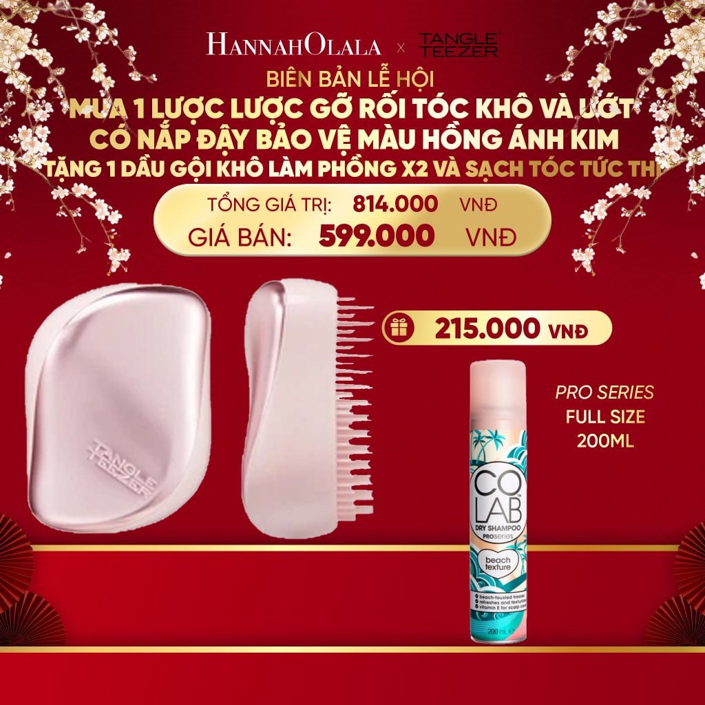  DEAL 9: [MUA 1 TẶNG 1] LƯỢC GỠ RỐI CÓ NẮP ĐẬY TIỆN DỤNG MÀU HỒNG ÁNH KIM TẶNG 1 DẦU GỘI KHÔ LÀM PHỒNG X2 VÀ SẠCH TÓC TỨC THÌ 