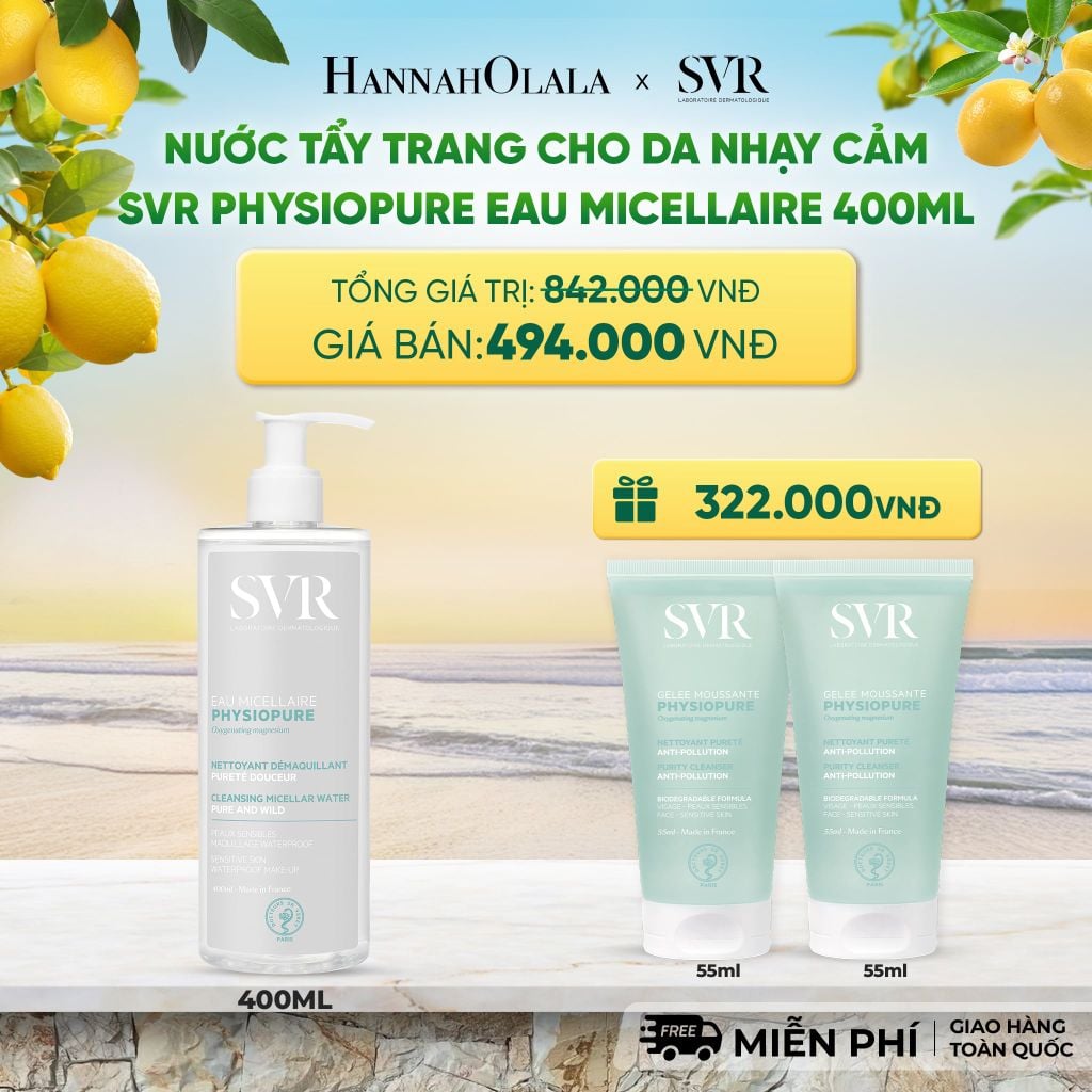  NƯỚC TẨY TRANG CHO DA NHẠY CẢM SVR PHYSIOPURE EAU MICELLAIRE 400ML - DEAL 09 