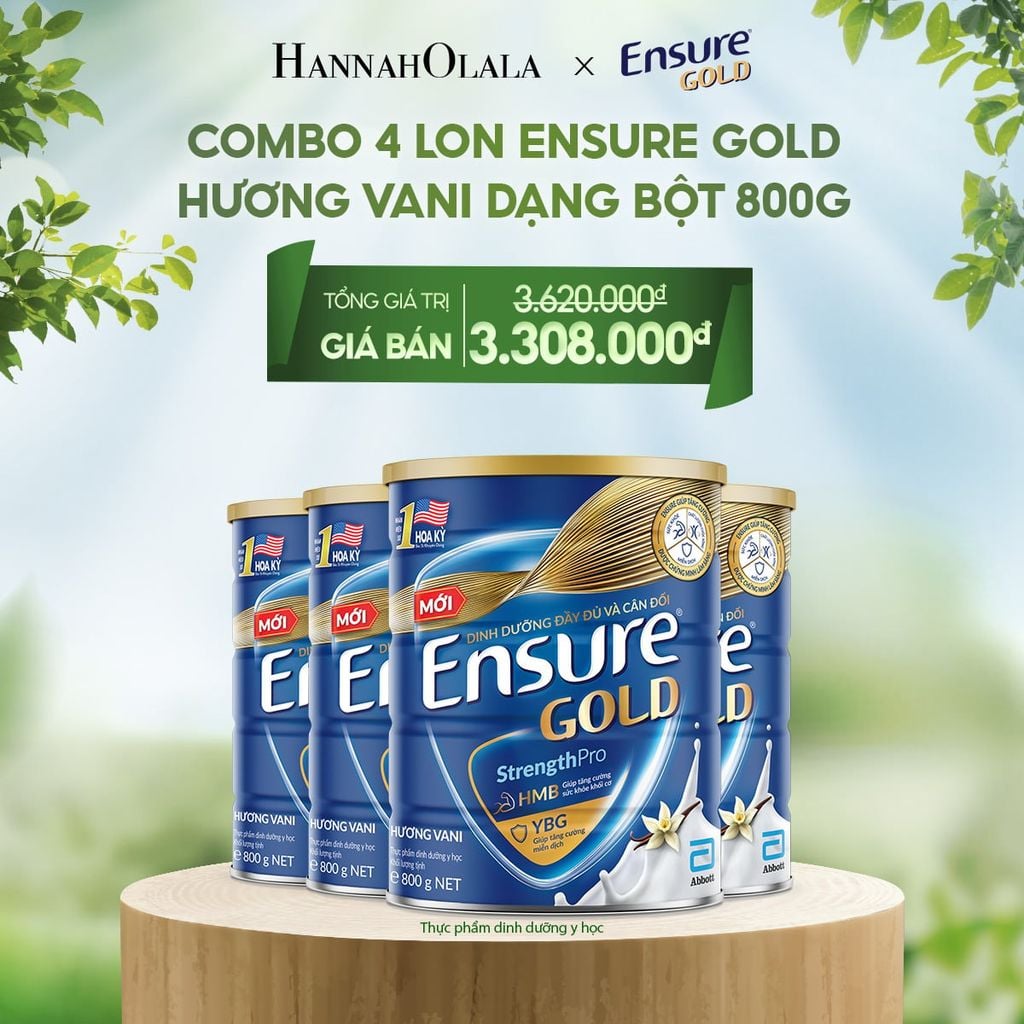  E121_DEAL 9: COMBO 4 LON ENSURE GOLD HƯƠNG VANI DẠNG BỘT 800G 