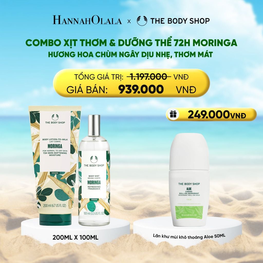  DEAL 9: COMBO DƯỠNG THƠM HƯƠNG HOA CHÙM NGÂY MORINGA - XỊT THƠM 100ML & DƯỠNG THỂ 200ML 