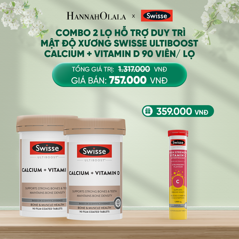  DEAL 9: COMBO 2 LỌ HỖ TRỢ DUY TRÌ MẬT ĐỘ XƯƠNG SWISSE ULTIBOOST CALCIUM + VITAMIN D 90 VIÊN/ LỌ 