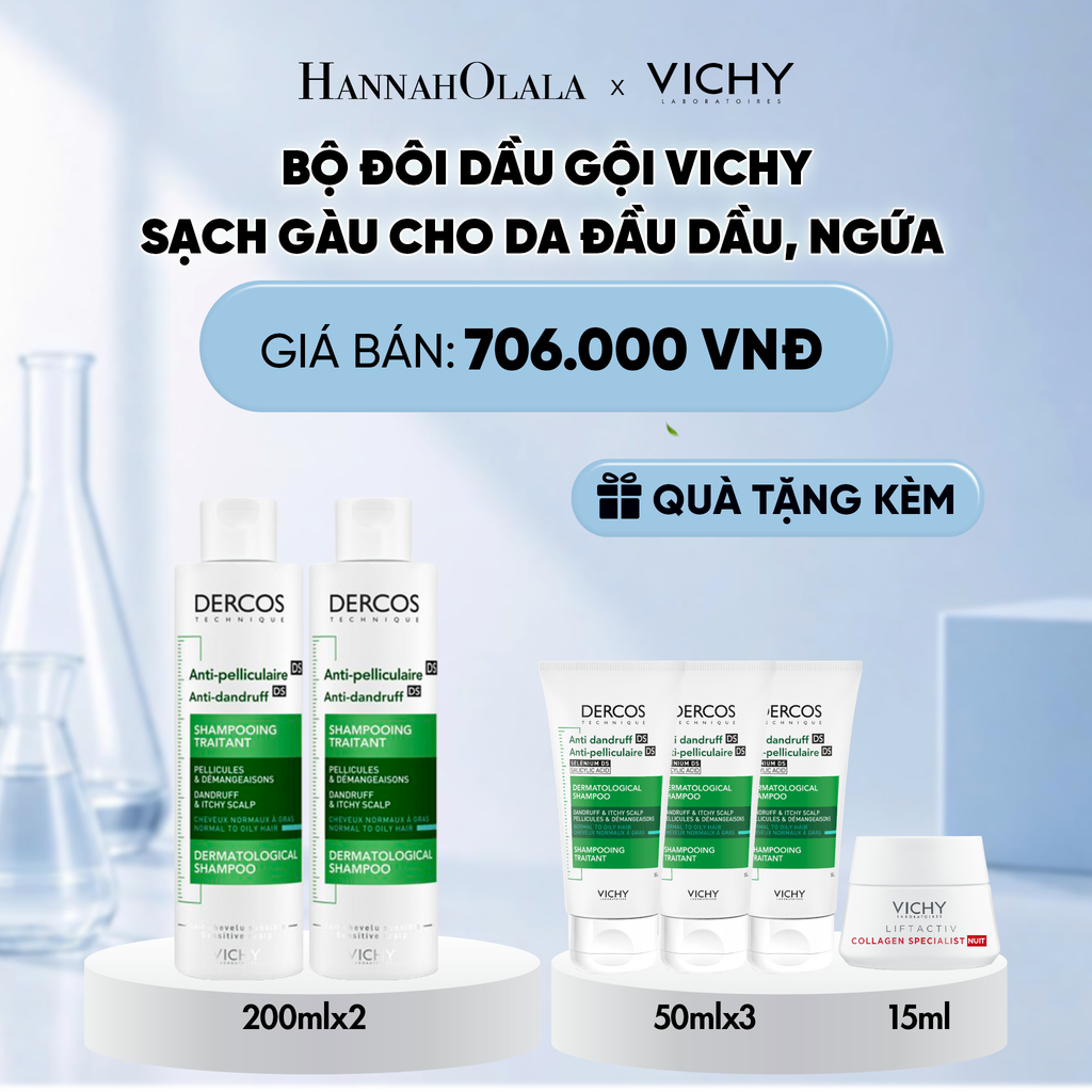 BỘ ĐÔI DẦU GỘI VICHY SẠCH GÀU CHO DA ĐẦU DẦU, NGỨA DERCOS ANTI DANDRUFF 200ML DEAL 9 