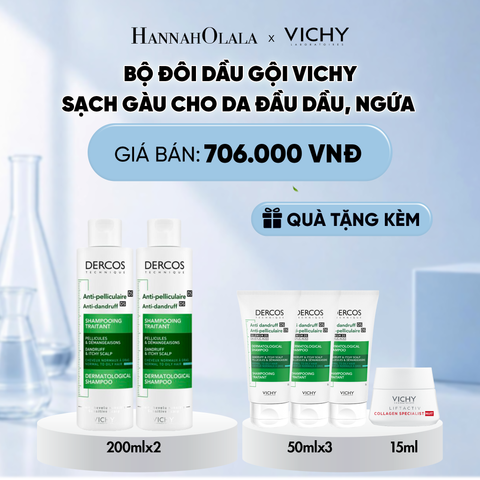  BỘ ĐÔI DẦU GỘI VICHY SẠCH GÀU CHO DA ĐẦU DẦU, NGỨA DERCOS ANTI DANDRUFF 200ML DEAL 9 