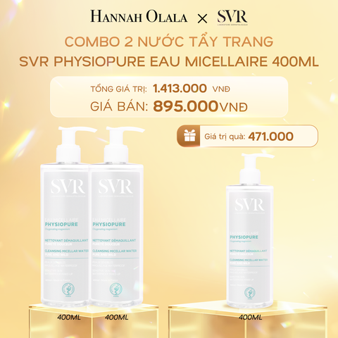  K9_DEAL 09: COMBO 2 NƯỚC TẨY TRANG CHO DA NHẠY CẢM SVR PHYSIOPURE EAU MICELLAIRE 400ML 