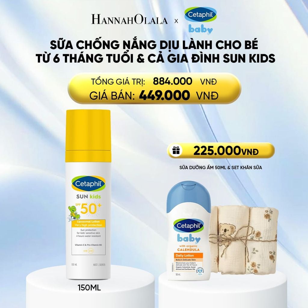  SỮA CHỐNG NẮNG DỊU LÀNH CHO LÀN DA NHẠY CẢM CỦA BÉ CETAPHIL BABY SUN KIDS 150ML - DEAL 9: 