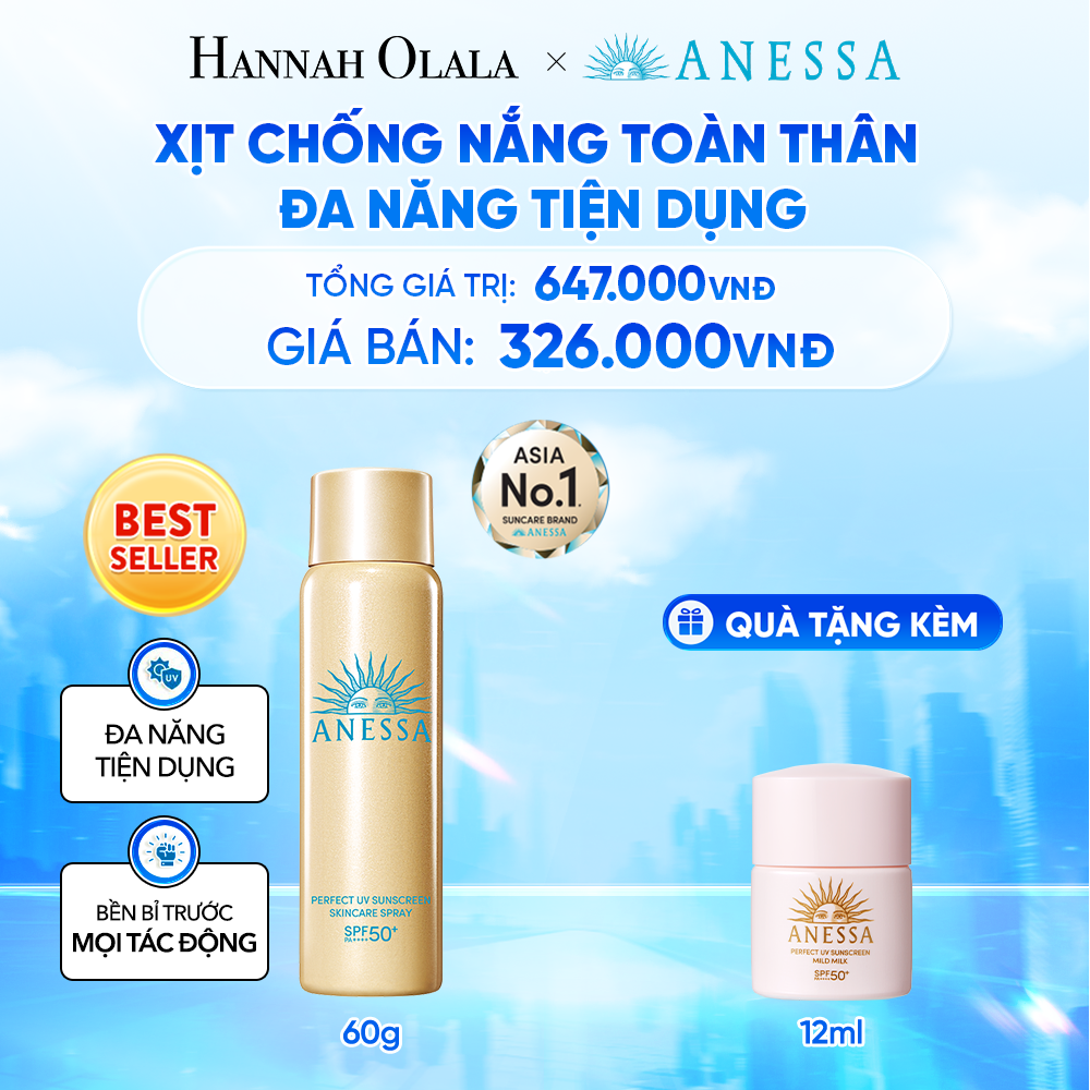  XỊT CHỐNG NẮNG DƯỠNG DA ĐA NĂNG TIỆN DỤNG BẢO VỆ HOÀN HẢO ANESSA GOLD SPRAY SPF50+ PA++++ 60G 
