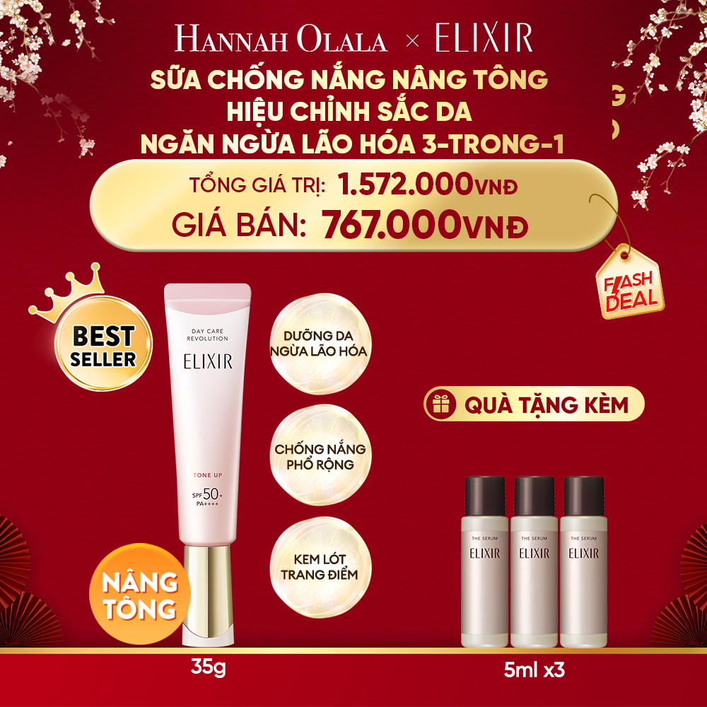  A263_DEAL 9: KEM CHỐNG NẮNG DẠNG SỮA NÂNG TÔNG ELIXIR DAY CARE REVOLUTION TONE UP 35ML 