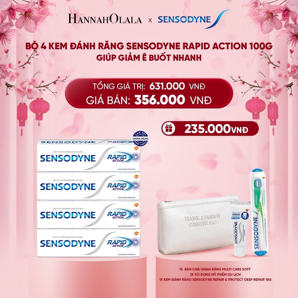  DEAL 9: BỘ 4 KEM ĐÁNH RĂNG SENSODYNE RAPID ACTION 100G GIÚP GIẢM Ê BUỐT NHANH 