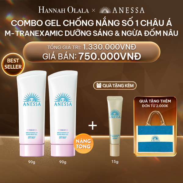  DEAL 9: COMBO GEL CHỐNG NẮNG DƯỠNG SÁNG NÂNG TÔNG & HIỆU CHỈNH SẮC TÍM ANESSA BRIGHTENING GEL SPF50+ PA++++ 90GX2 