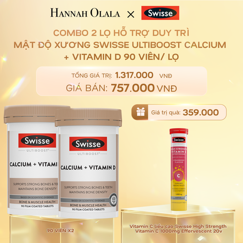  DEAL 9: COMBO 2 LỌ HỖ TRỢ DUY TRÌ MẬT ĐỘ XƯƠNG SWISSE ULTIBOOST CALCIUM + VITAMIN D 90 VIÊN/ LỌ 