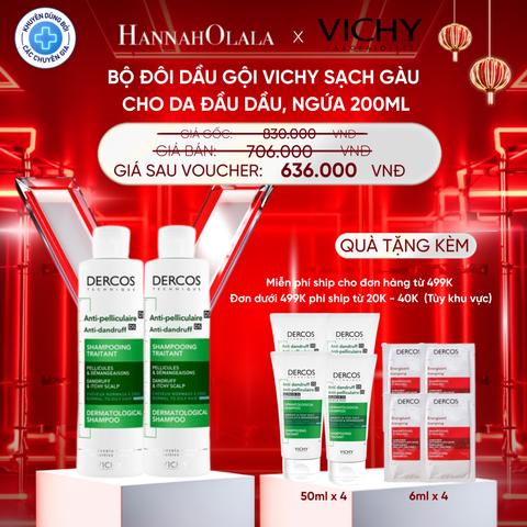  FD DEAL 9 BỘ ĐÔI DẦU GỘI VICHY SẠCH GÀU CHO DA ĐẦU DẦU, NGỨA DERCOS ANTI DANDRUFF 200ML 