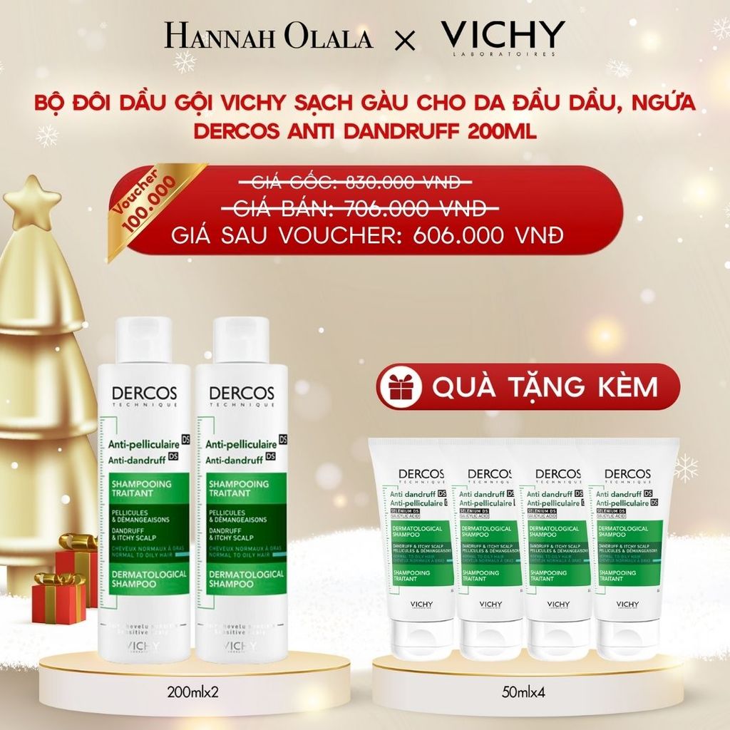  A982_DEAL 9 BỘ ĐÔI DẦU GỘI VICHY SẠCH GÀU CHO DA ĐẦU DẦU, NGỨA DERCOS ANTI DANDRUFF 200ML 