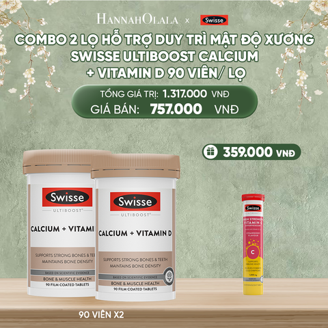  DEAL 9: COMBO 2 LỌ HỖ TRỢ DUY TRÌ MẬT ĐỘ XƯƠNG SWISSE ULTIBOOST CALCIUM + VITAMIN D 90 VIÊN/ LỌ 