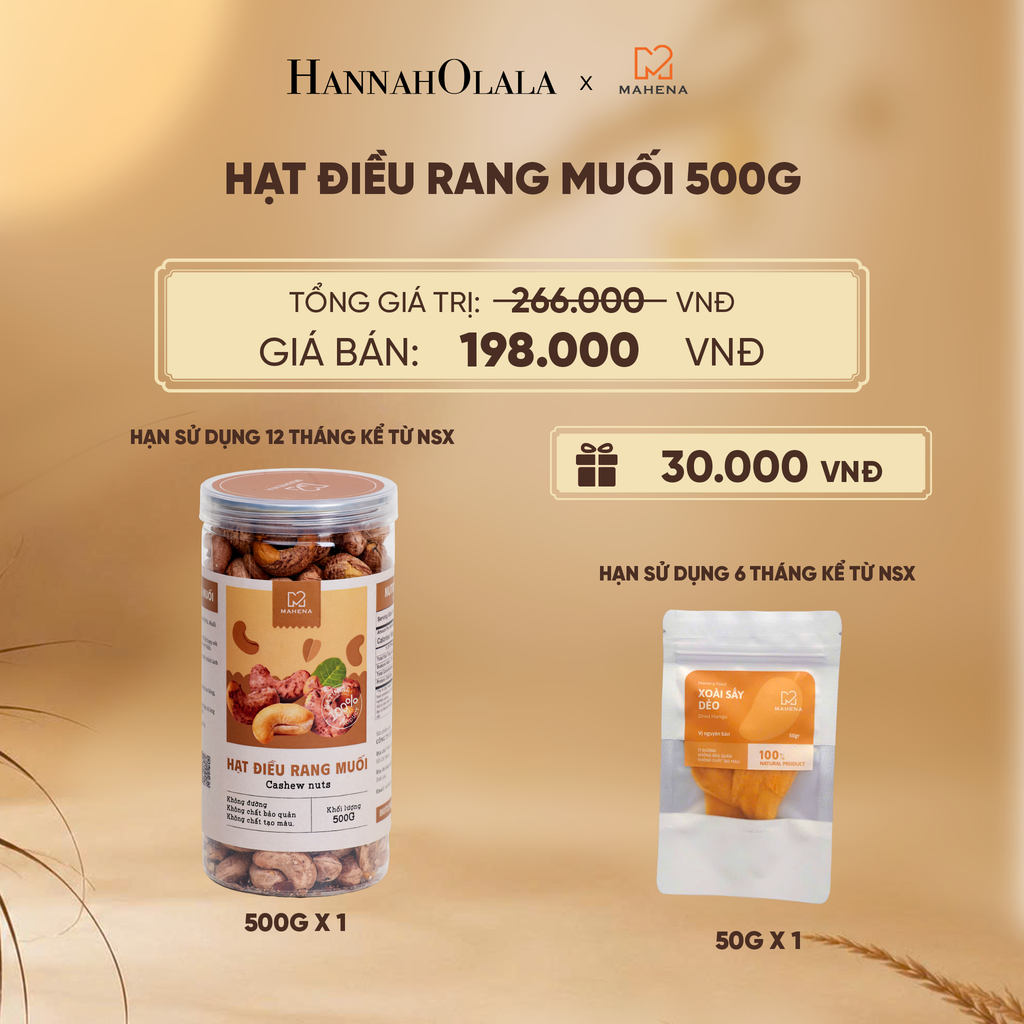  HẠT ĐIỀU RANG MUỐI 500G TẶNG 1 XOÀI SẤY DẺO 50G DEAL 9: - E57 