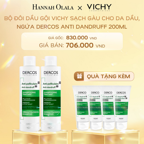  DEAL 9: BỘ ĐÔI DẦU GỘI VICHY SẠCH GÀU CHO DA ĐẦU DẦU, NGỨA DERCOS ANTI DANDRUFF 200ML 