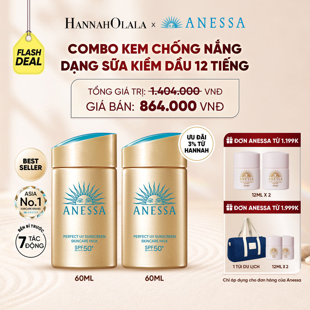  [FLASHSALE] COMBO SỮA CHỐNG NẮNG DƯỠNG DA KIỀM DẦU BẢO VỆ HOÀN HẢO ANESSA GOLD MILK SPF50+ PA++++ 60MLX2 - DEAL 9 