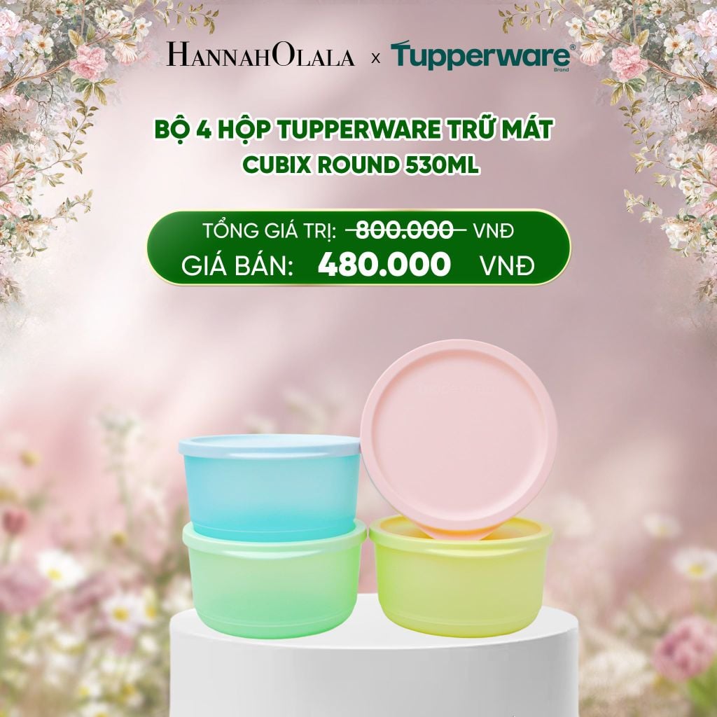  E223_DEAL 39 : BỘ 4 HỘP TUPPERWARE TRỮ MÁT CUBIX ROUND 530ML 