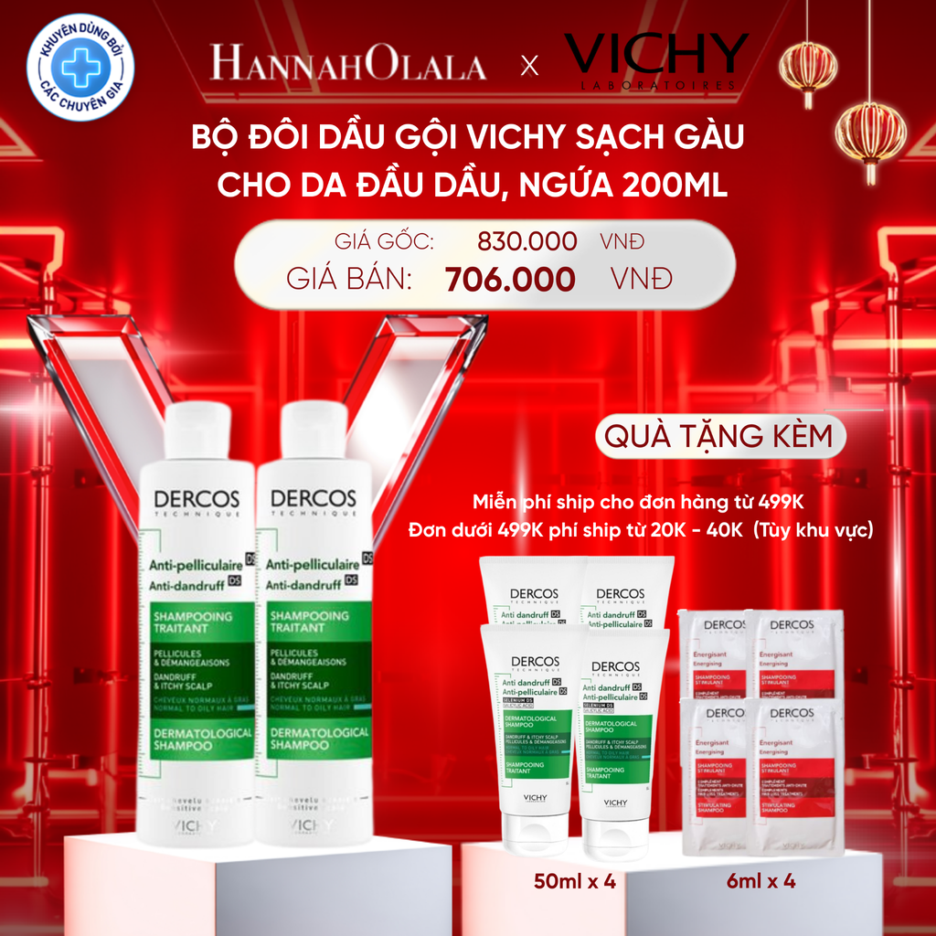  D46: DEAL 9 BỘ ĐÔI DẦU GỘI VICHY SẠCH GÀU CHO DA ĐẦU DẦU, NGỨA DERCOS ANTI DANDRUFF 200ML 