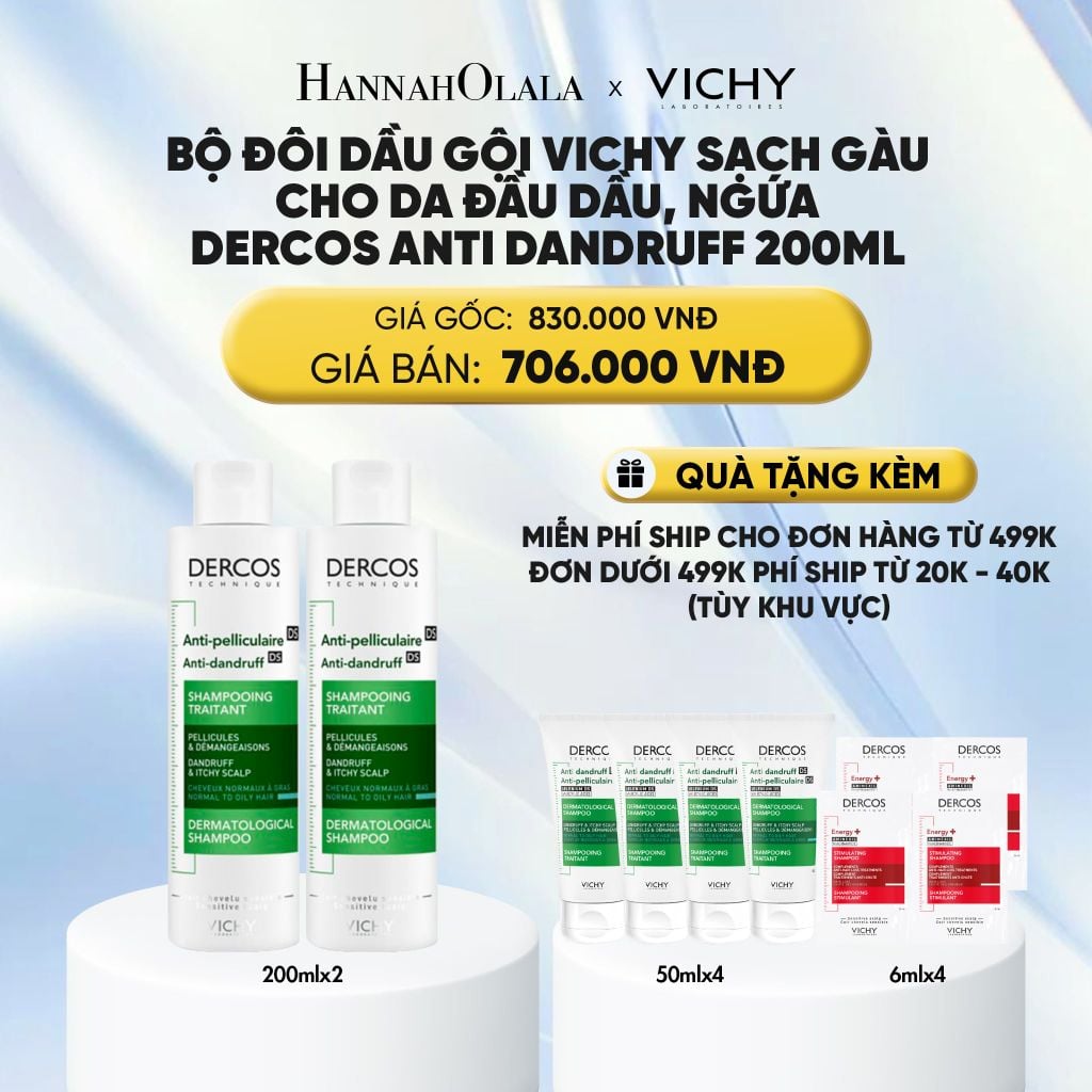  BỘ ĐÔI DẦU GỘI VICHY SẠCH GÀU CHO DA ĐẦU DẦU, NGỨA DERCOS ANTI DANDRUFF 200ML - DEAL 9 : 