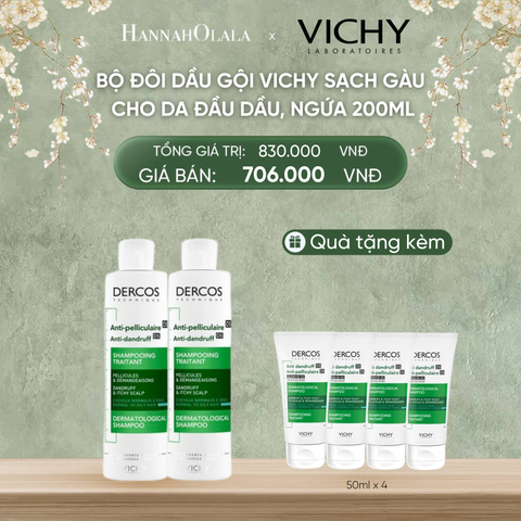  DEAL 9 BỘ ĐÔI DẦU GỘI VICHY SẠCH GÀU CHO DA ĐẦU DẦU, NGỨA DERCOS ANTI DANDRUFF 200ML 