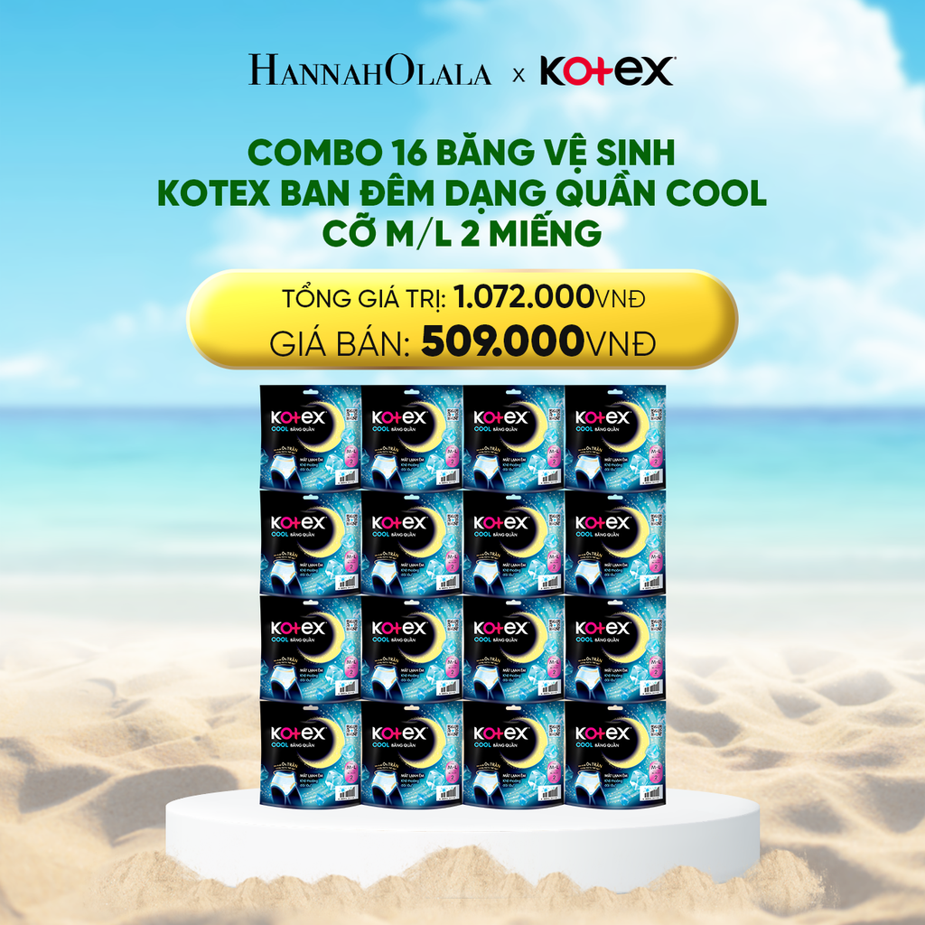  DEAL 9: COMBO 16 BĂNG VỆ SINH KOTEX BAN ĐÊM DẠNG QUẦN COOL CỠ M/L 2 MIẾNG 