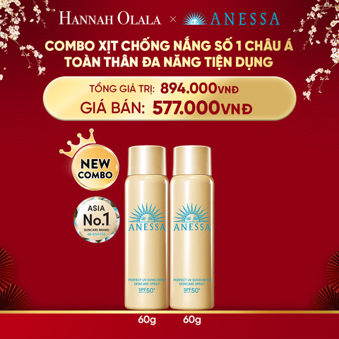  DEAL 9: COMBO XỊT CHỐNG NẮNG DƯỠNG DA ĐA NĂNG TIỆN DỤNG BẢO VỆ HOÀN HẢO ANESSA GOLD SPRAY SPF50+ PA++++ 60GX2 
