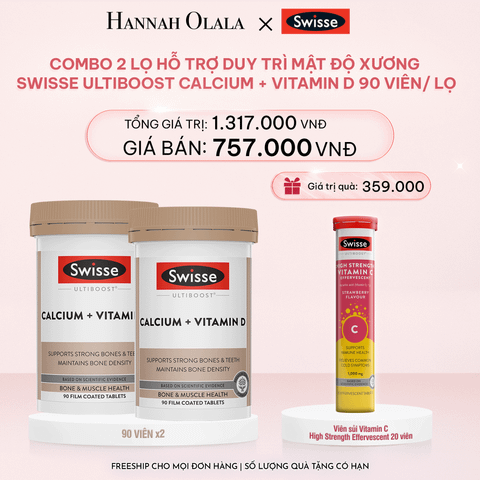  E726_DEAL 9: COMBO 2 LỌ HỖ TRỢ DUY TRÌ MẬT ĐỘ XƯƠNG SWISSE ULTIBOOST CALCIUM + VITAMIN D 90 VIÊN/ LỌ 