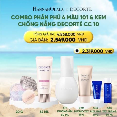  DEAL 9: COMBO PHẤN PHỦ 4 MÀU 101 & KEM CHỐNG NẮNG DECORTÉ SHELTER 