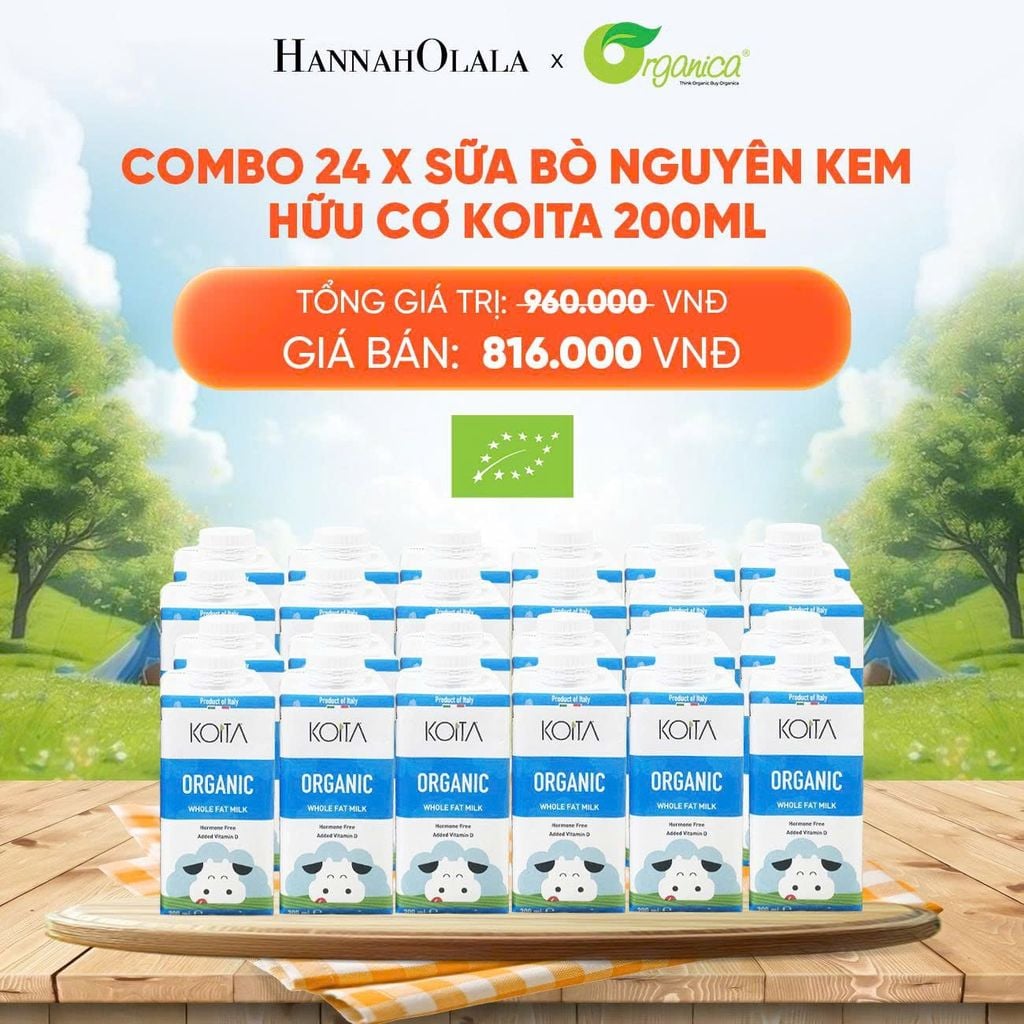  COMBO 24 X SỮA BÒ NGUYÊN KEM HỮU CƠ KOITA 200ML - DEAL 9 