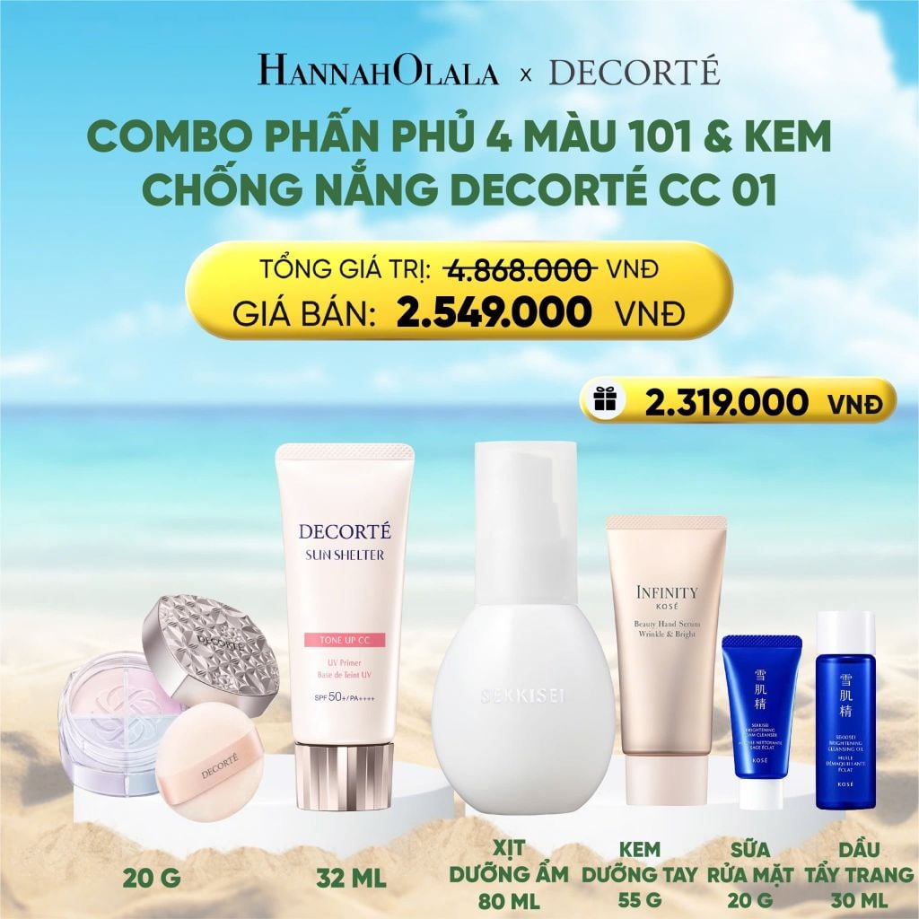  DEAL 9: COMBO PHẤN PHỦ 4 MÀU 101 & KEM CHỐNG NẮNG DECORTÉ SHELTER 