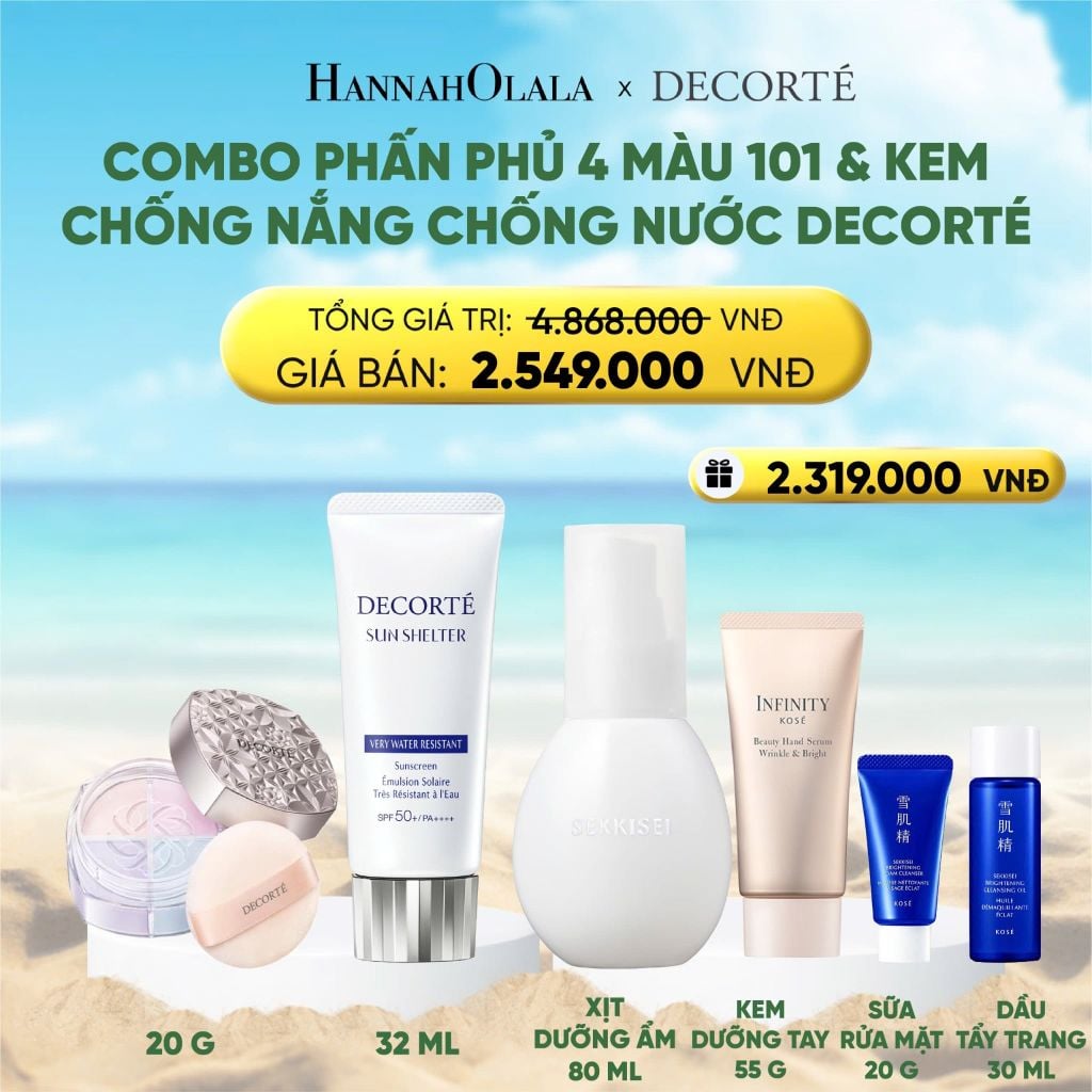  DEAL 9: COMBO PHẤN PHỦ 4 MÀU 101 & KEM CHỐNG NẮNG DECORTÉ SHELTER 
