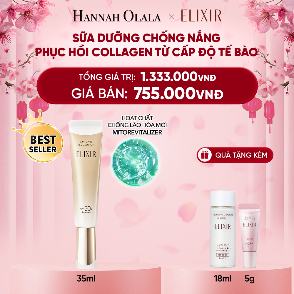  DEAL 9: [THẾ HỆ MỚI] SỮA CHỐNG NẮNG PHỤC HỒI COLLAGEN TỪ CẤP ĐỘ TẾ BÀO ELIXIR DAY CARE REVOLUTION SPF50+ 35ML 
