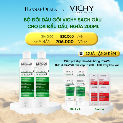  DEAL 9: BỘ ĐÔI DẦU GỘI VICHY SẠCH GÀU CHO DA ĐẦU DẦU, NGỨA DERCOS ANTI DANDRUFF 200ML 